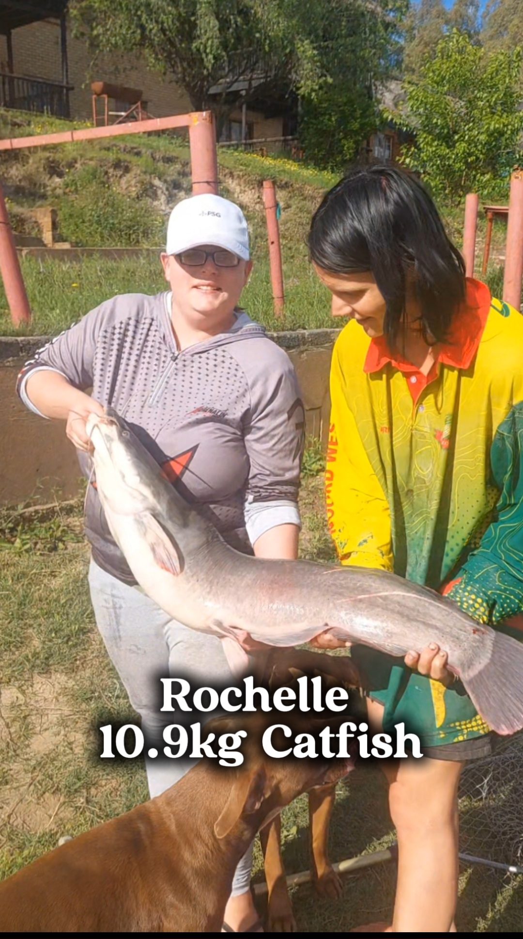 Rochelle holding her 10.9kg catfish